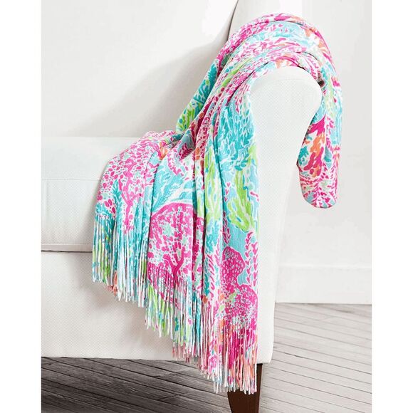 Lilly Pulitzer x Pottery Barn Teen Fringed Knit Throw Blanket 46” x 56” - Picture 1 of 6